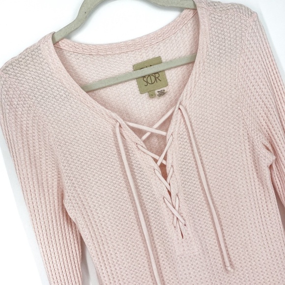 Chaser Lace Up Thermal Knit Long Sleeve Top Sz Sm - Picture 11 of 14